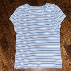American Eagle  Blue and White Striped Short Sleeve Tee